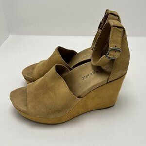 Lucky Brand LK-Yemisa Leather Tan Wedge Heel Sandal Shoe SIZE 7M 37 1/2 Brown